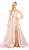 Ashley Lauren - 1514 Metallic Brocade A-line Dress With Train In Pink and Gold