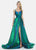 Ashley Lauren - 1514 Metallic Brocade A-line Dress With Train In Green and Blue