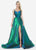 Ashley Lauren - 1514 Metallic Brocade A-line Dress With Train In Green and Blue