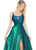 Ashley Lauren - 1514 Metallic Brocade A-line Dress With Train In Green and Blue