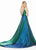 Ashley Lauren - 1514 Metallic Brocade A-line Dress With Train In Green and Blue