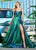 Ashley Lauren - 1514 Metallic Brocade A-line Dress With Train In Green and Blue