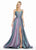Ashley Lauren - 1514 Metallic Brocade A-line Dress With Train In Purple and Green