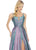 Ashley Lauren - 1514 Metallic Brocade A-line Dress With Train In Purple and Green