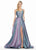 Ashley Lauren - 1514 Metallic Brocade A-line Dress With Train In Purple and Green