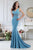 Janique 1516 - Classic Style V Neck Jersey Long Gown in Blue