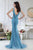 Janique 1516 - Classic Style V Neck Jersey Long Gown in Blue