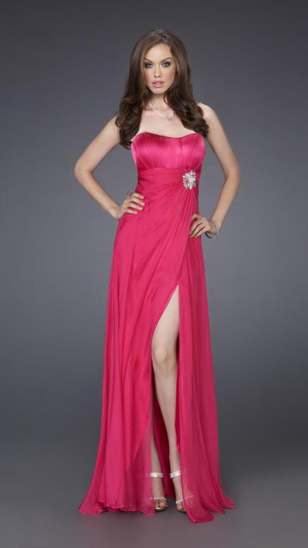 La Femme - Bejeweled Modified Sweetheart Long Silk Gown 15171 In Pink