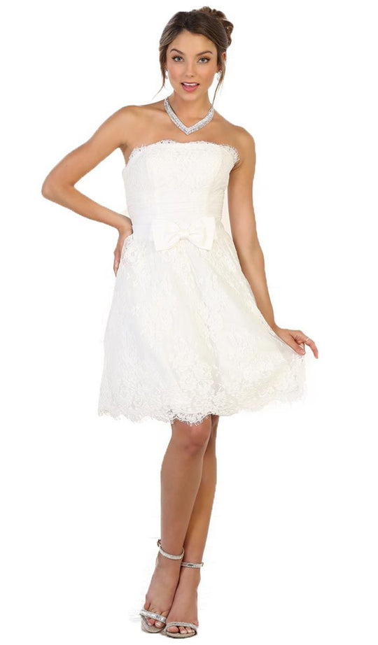 Floral Embroidered Strapless Cocktail Dress