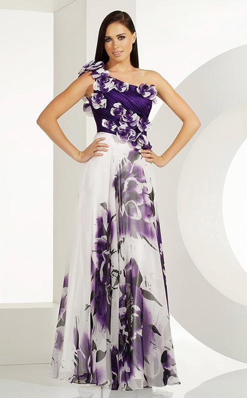 MNM Couture - 6364 Floral Asymmetric A-line Dress In Purple