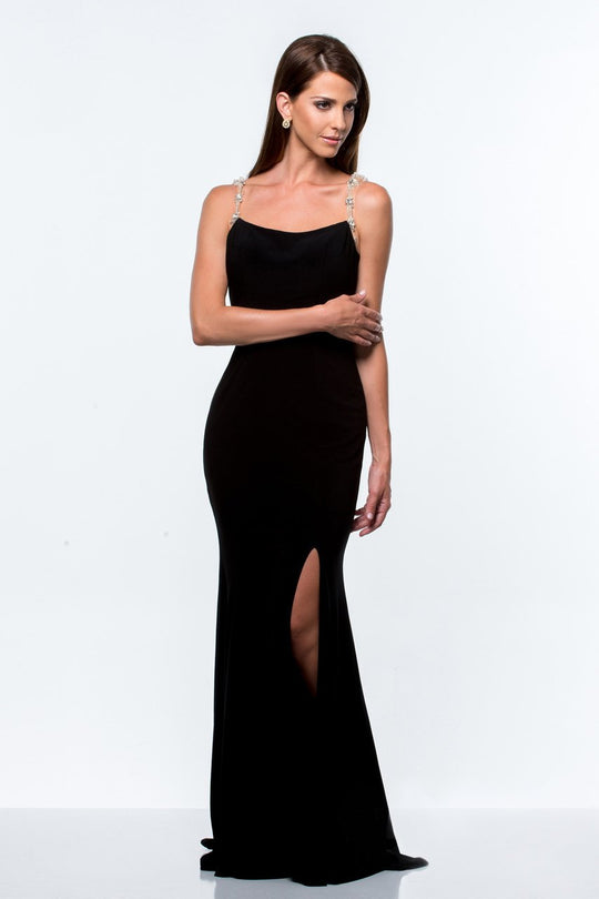 Terani Couture - 151E0302A Strapless Square Neck Sheath Dress in Black