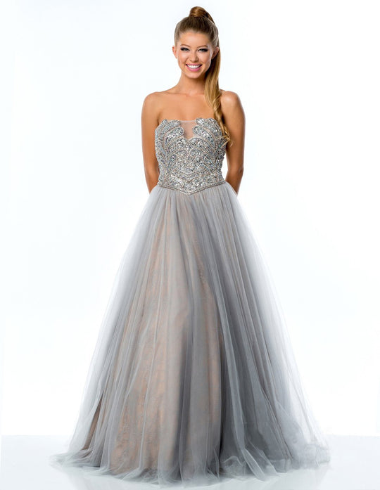 Terani Couture - Ostentatious Beaded Sweetheart A-line Gown 151P0084A In Gray and Neutral