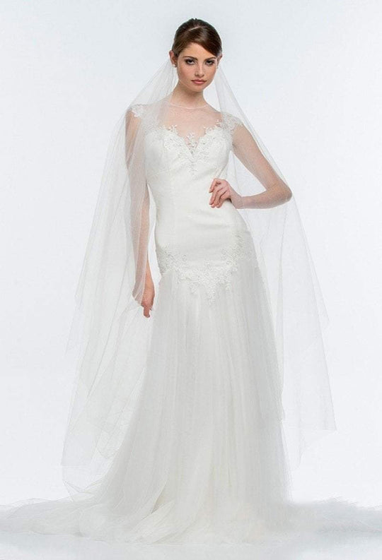 Terani Couture - 151B0502A Lace Cap Sleeve Illusion Neck Bridal Gown In White