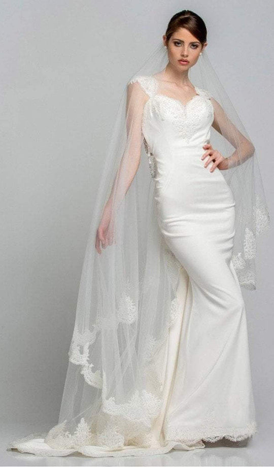 Terani Couture - 151B0504A Pearl and Lace Accented Trumpet Bridal Gown In White