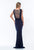 Terani Couture - 151E0265G Bejeweled Cowl/V-Neck Sheath Dress in Blue