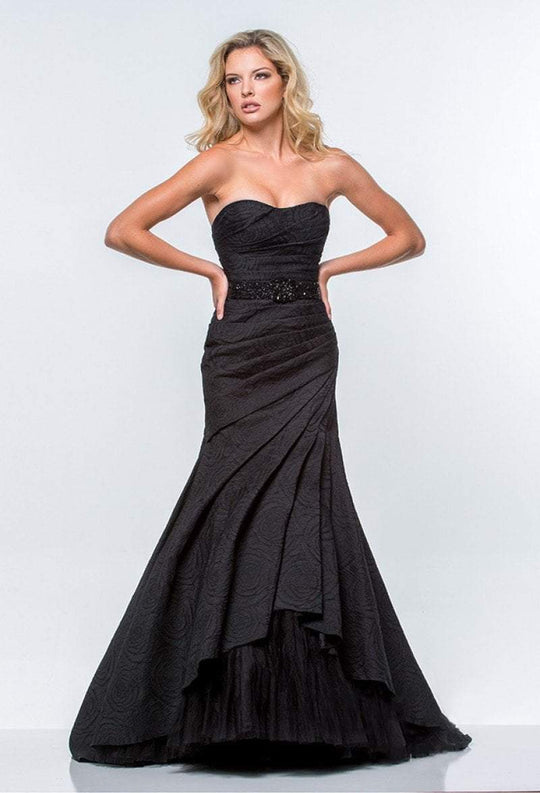 Terani Couture - 151E0314A Strapless Trumpet Wrap Gown in Black