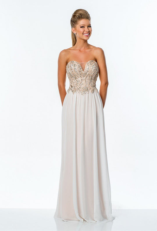 Terani Couture - 151P0027G Bejeweled Sweetheart A-line Dress In White and Neutral