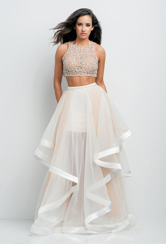 Terani Couture - DL300 Two Piece Embellished A-line Dress In White and Neutral