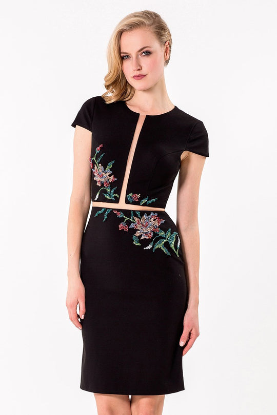 Terani Couture - Sleek Embellished Sheer Panel Cocktail Dress 1521C0231A In Black