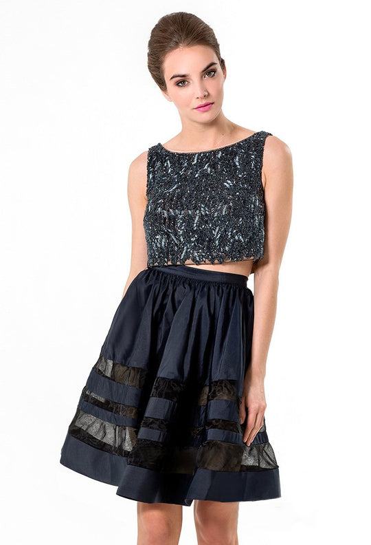 Terani Couture - Bead Crusted Two-Piece Panel A-Line Dress 1521H0103A In Blue and Neutral