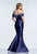 Terani Couture - Sparkling Off the Shoulder Satin Trumpet Gown 1521M06 In Navy