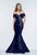 Terani Couture - Sparkling Off the Shoulder Satin Trumpet Gown 1521M06 In Navy