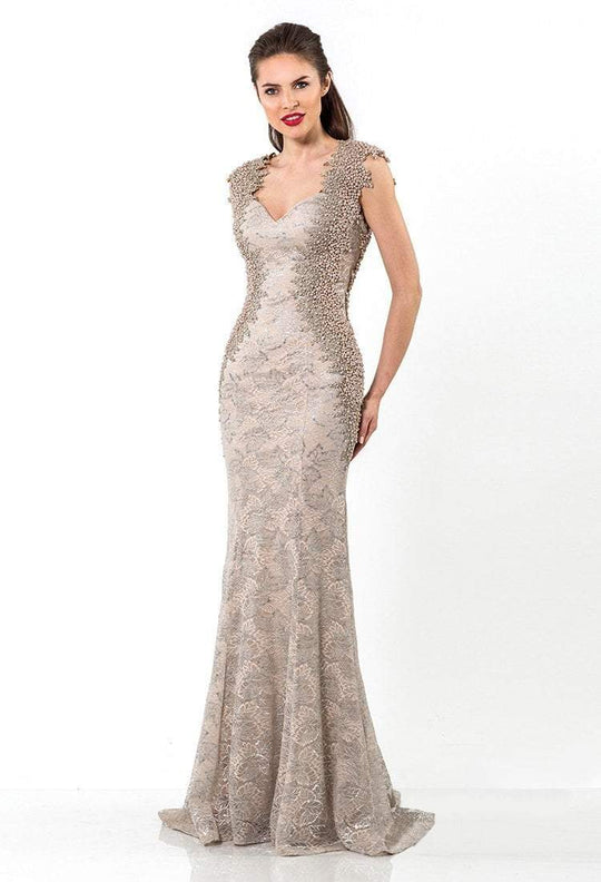 Terani Couture - Beaded V-Neck Evening Gown 1521M0640B in Brown and Silver