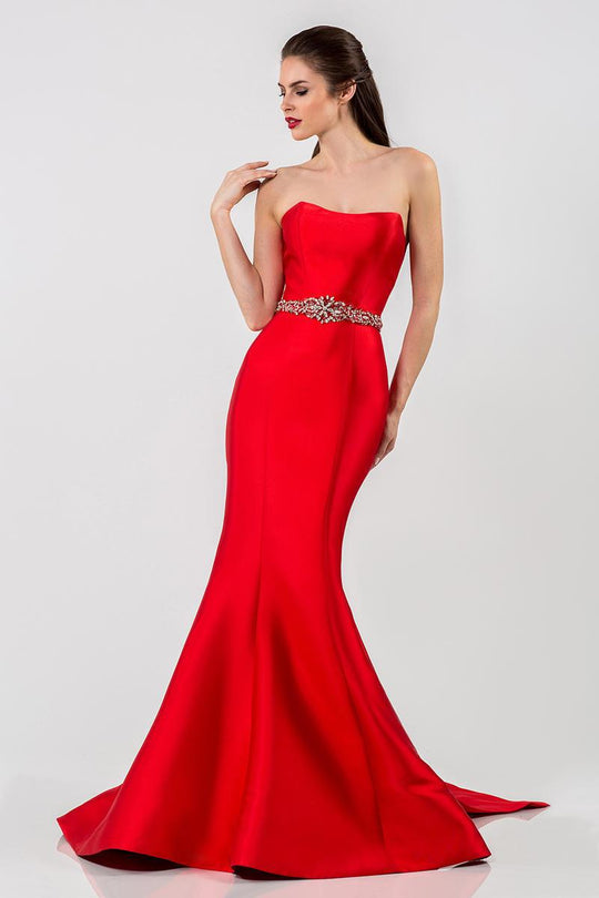 Terani Couture - Statuesque Satin Sweetheart Mermaid Gown 1521E0382A in Red