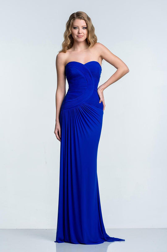 Terani Couture - 1521E0388G Ruched Sweetheart Sheath Dress in Blue