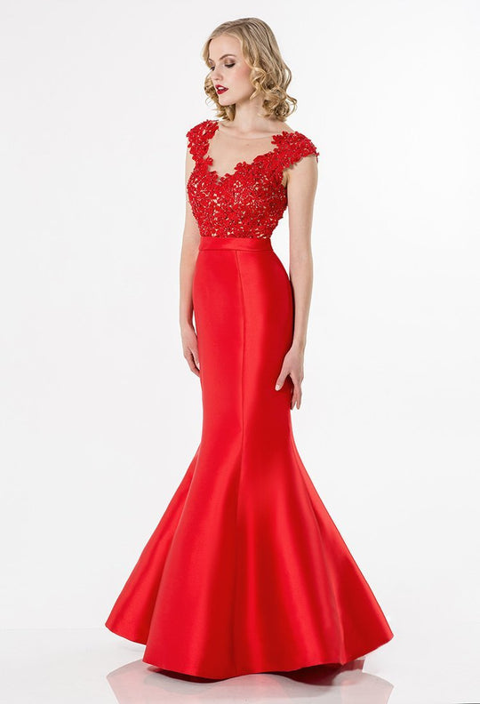 Terani Couture - Lace Bateau Neck Evening Gown 1522E0508B in Red