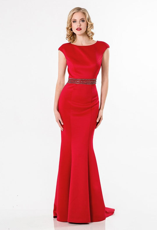 Terani Couture - Bead Embellished Bateau Neck Gown 1522E0526B in Red