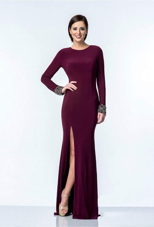 Terani Couture - 1522E0454W Long-sleeved Column Evening Dress in Red