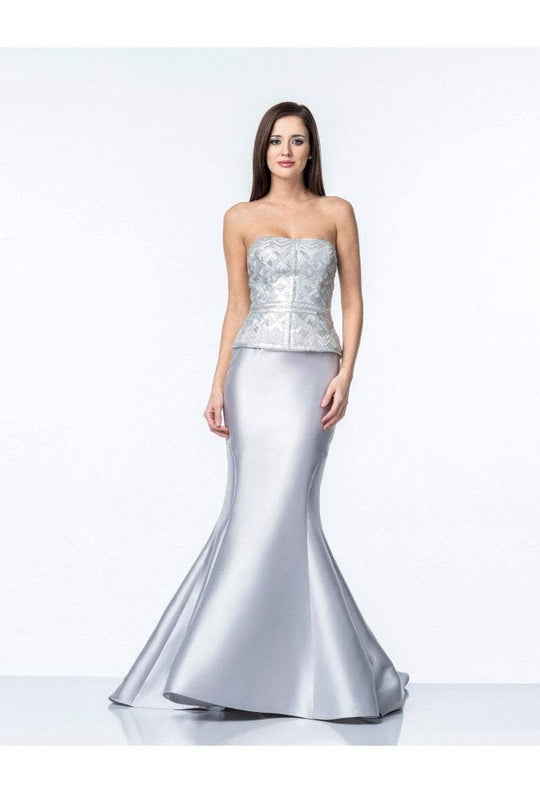 Terani Couture - Straight Across Neck Evening Gown 1522E0470B in Silver