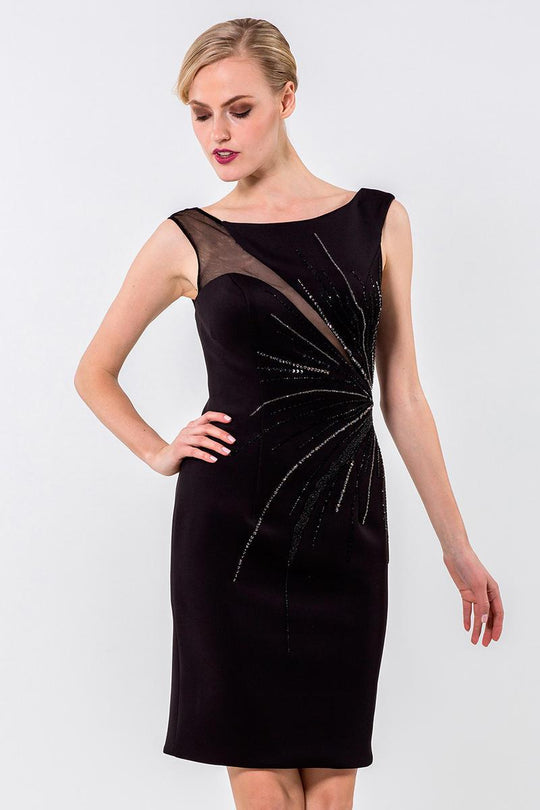 Terani Couture - 1523C1098A Bejeweled Bateau Neck Column Dress in Black