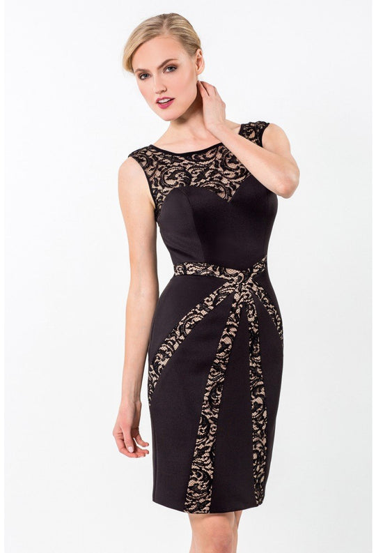 Terani Couture - 1523C1102A Lace Bateau Neck Column Dress in Black