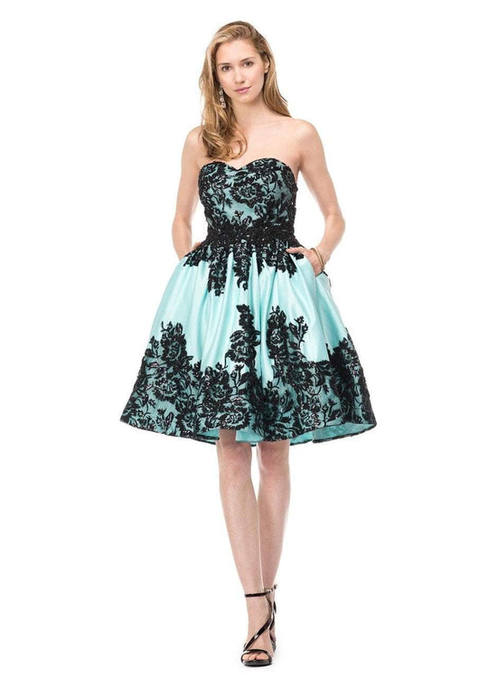 Colors Dress - 1524 Strapless Adorned Applique Dress In Green and Black