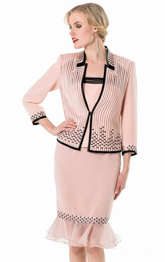 Terani Couture - Flounced Beaded Dress with Jacket 1525S0959B in Pink and Black