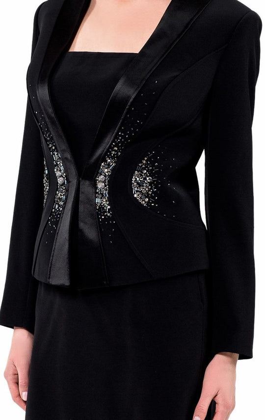 Terani Couture - Polished Straight Neck Beaded Short Dress 1525S0967A In Black