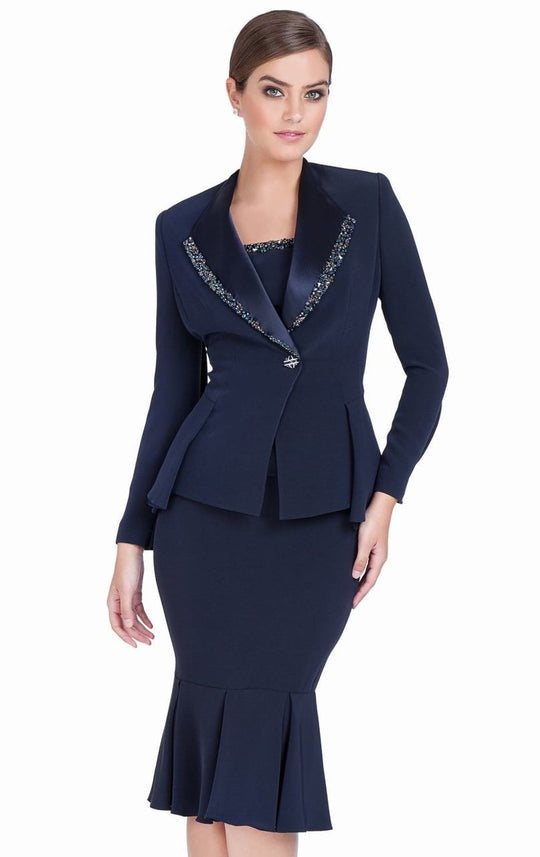 Terani Couture - Jeweled Sheath Dress with Jacket 1525S0969A In Blue