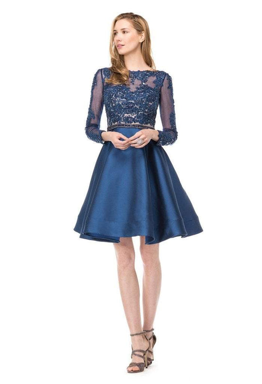 Colors Dress - 1525 Lace Long Sleeved Cocktail Dress In Blue