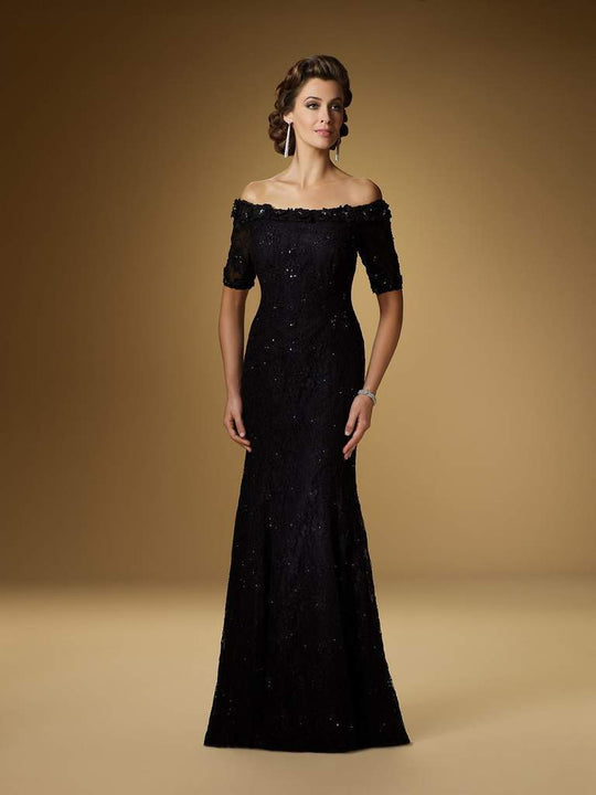 Rina di Montella - Floral Lace Applique Gown With Shawl RD1531-1 In Black