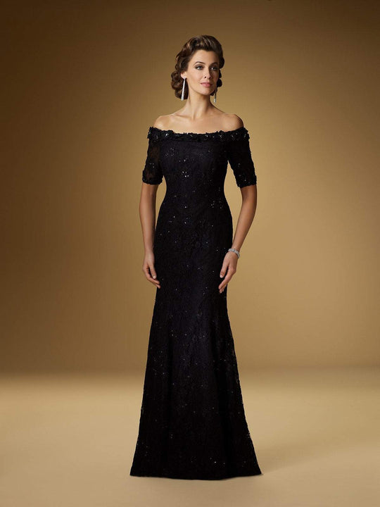 Rina di Montella - RD1531-1 Floral Lace Applique Gown With Shawl In Black