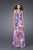 La Femme - Plunging V-Neck Printed Evening Dress 15381 In Multi-Color