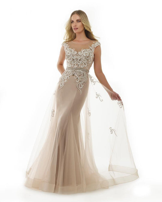 Morrell Maxie - 15436 Bedazzled Illusion Bateau Gown In Nude