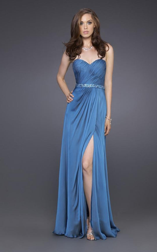 La Femme - 15446 Strapless Bejeweled A-Line Gown In Blue