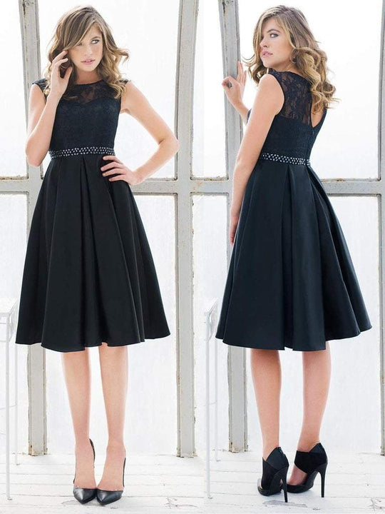 Colors Dress - 1548-1 Lace Illusion Cocktail Dress In Black