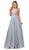 Dancing Queen - 2593 Illusion Plunging V Neck Glitter Mesh Prom Dress In Silver