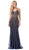 Dancing Queen - 2679 Embellished V-neck Long Trumpet Dress In Blue