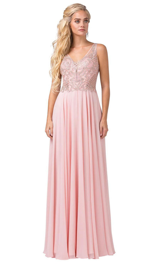 Dancing Queen - 2647 Embellished V-neck A-line Gown In Pink