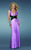 GiGi - Deep V-Neck Halter Gown with Crisscross Back 14660 In Purple and Black